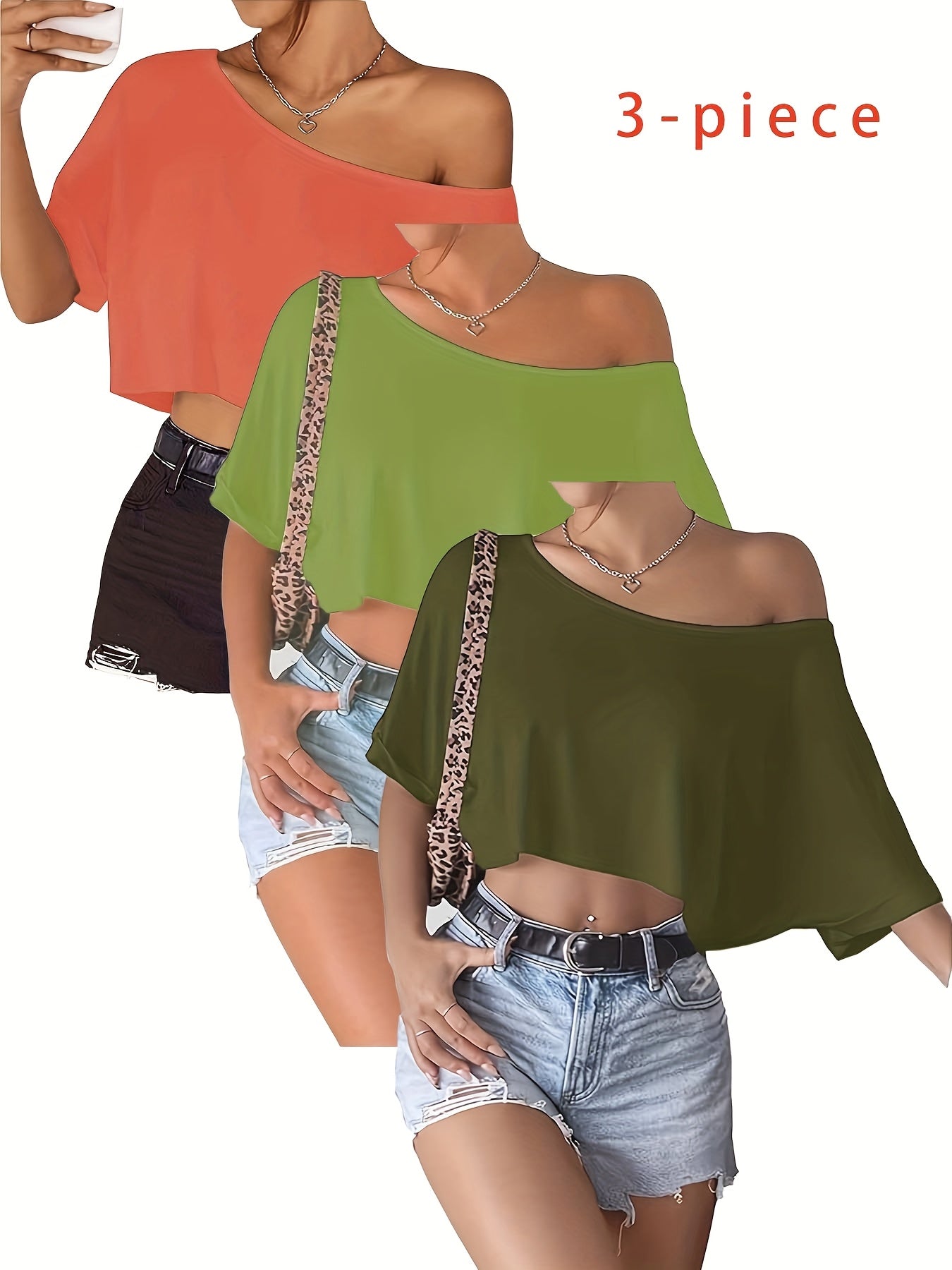 Schulterfreies Crop Top Dreier Set
