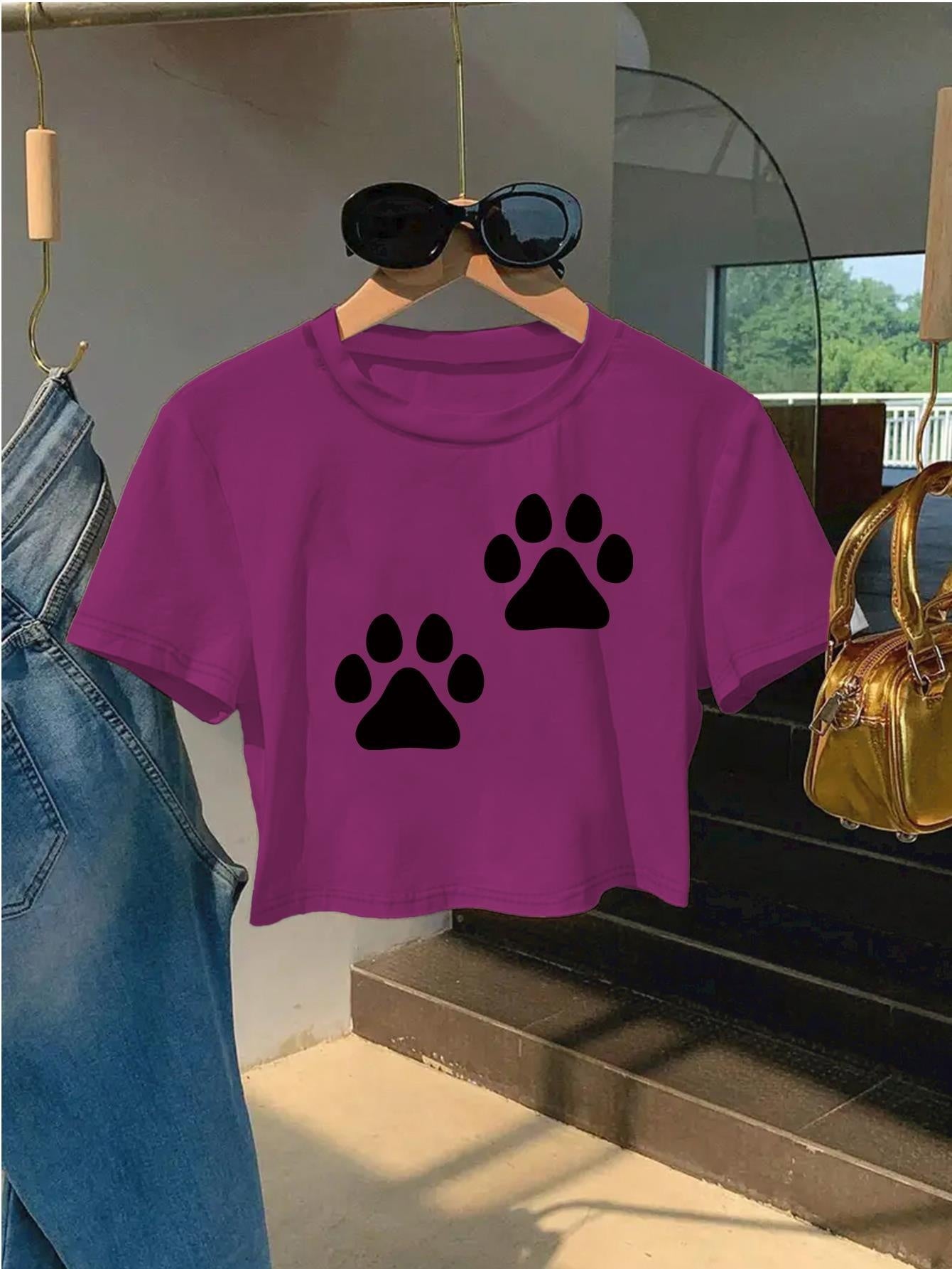 Kurzarm-T-Shirt mit verspieltem Pfotenabdruck