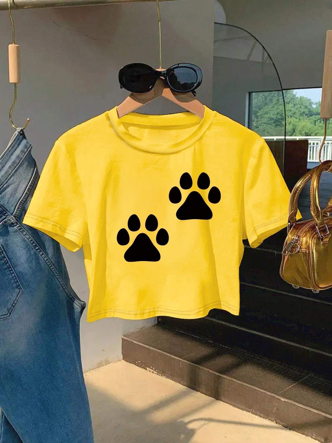 Kurzarm-T-Shirt mit verspieltem Pfotenabdruck