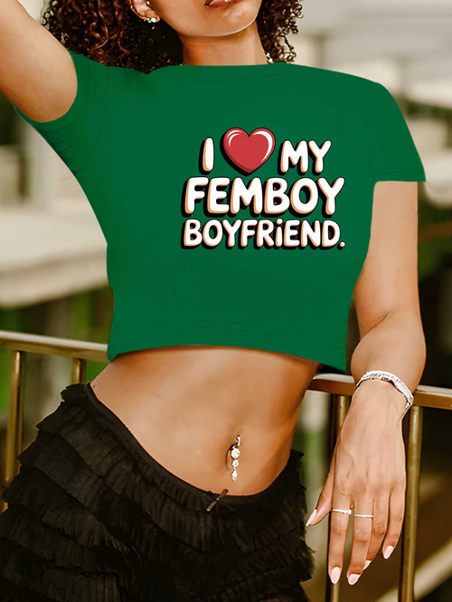 "I Love My Femboy Boyfriend" Graphic Crop Top