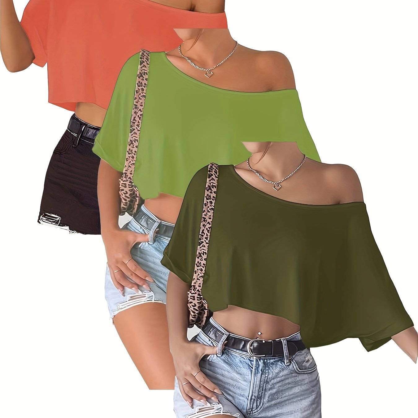 Schulterfreies Crop Top Dreier Set